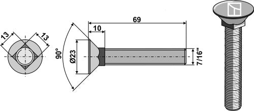 Plough bolt 7/16"x69