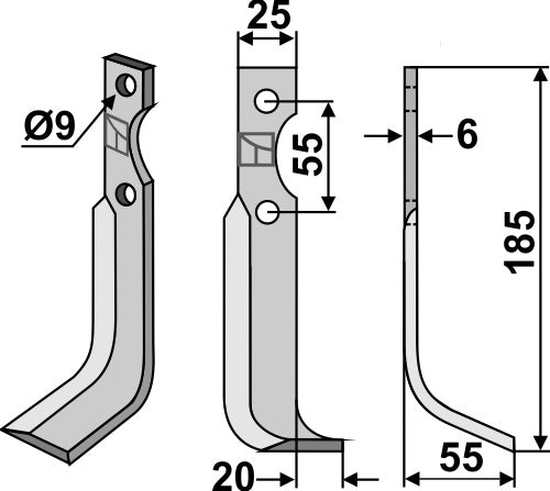 Blade 185x25mm, right