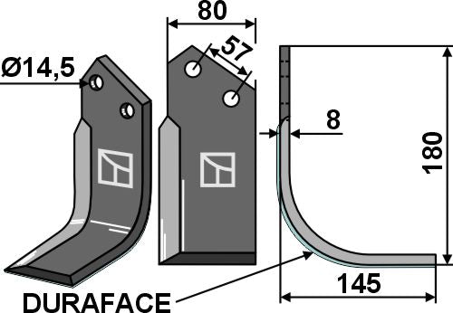 Blade 180x80mm, right - DURAFACE