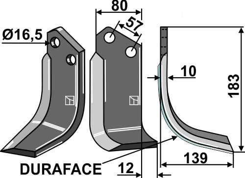 Blade DURAFACE 183x80mm, right