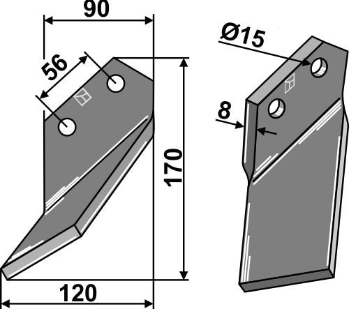 Rotary tine 170x90mm, left