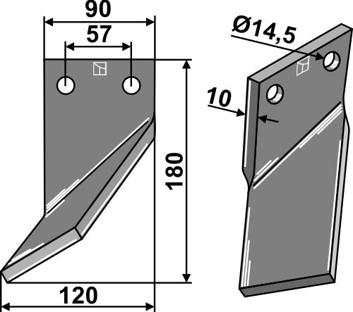 Rotary tine 180x90mm, left