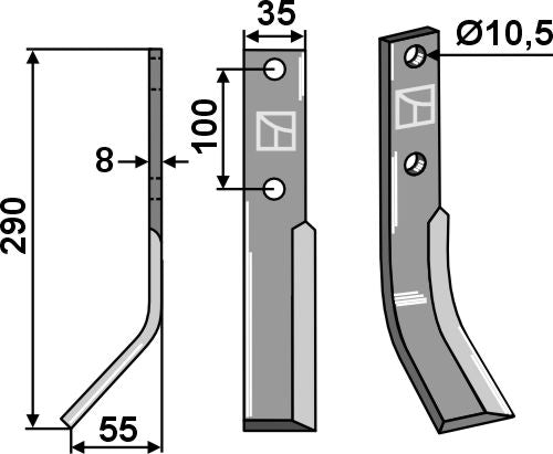 Rotary tine 290x35mm, left
