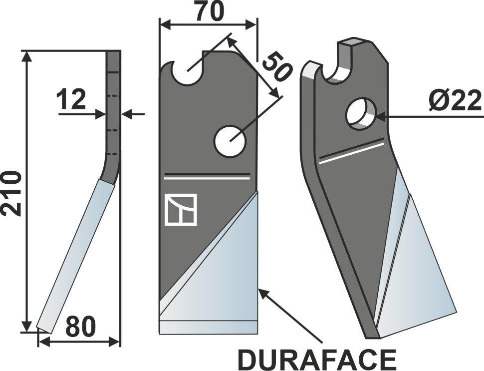 Rotary tine DURAFACE 210x70mm, left