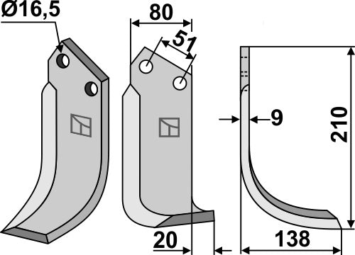 Blade 210x80mm, right