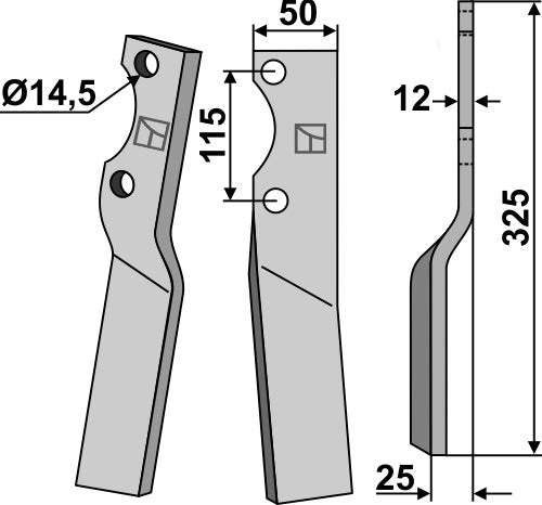 Rotary tine 235x50mm, right