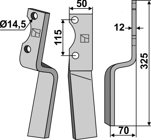 Rotary tine 325x50mm, right