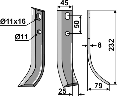 Blade 220x40mm, right