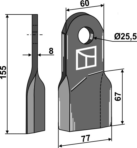 Flail 155x60mm, right