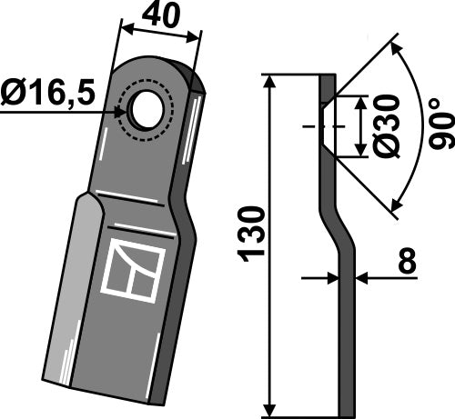 Overlapping chopping blade 130x40mm