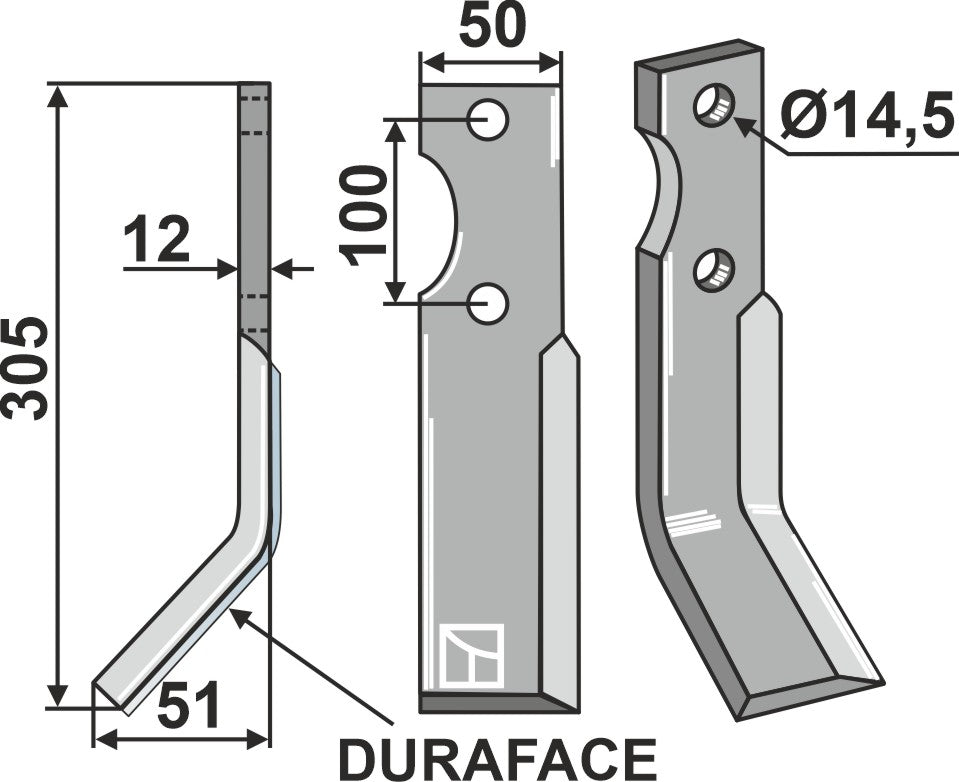 Rotary tine DURAFACE 300x50mm, left