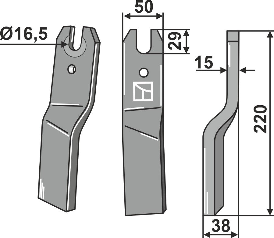 Rotary tine 220x50mm, model