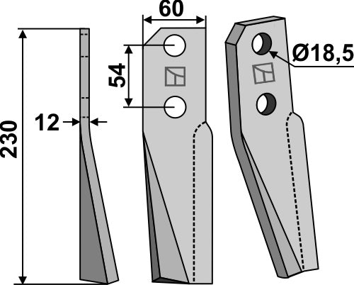 Rotary tine 230x60mm, left