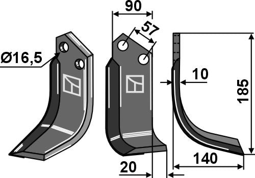 Blade 185x90mm, right - hard metal faced