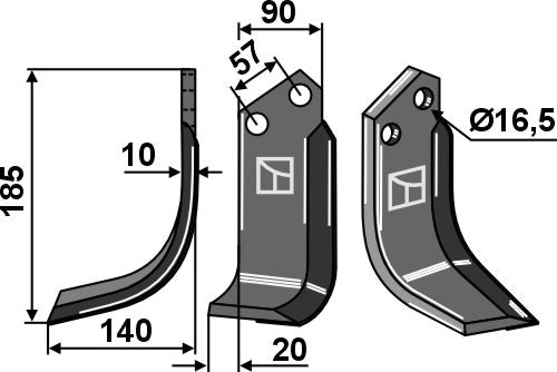 Blade 185x90mm, left - hard metal faced
