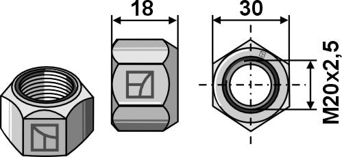 All-metal nut with squeezing device M20 - DIN980 galv. 10.9