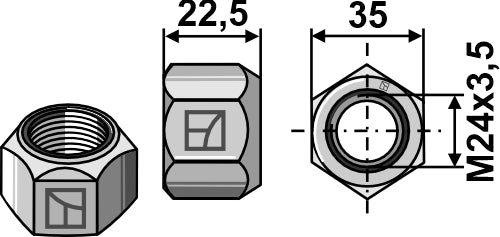 All-metal nut with squeezing device M24 - DIN 6925 galv. 8.8
