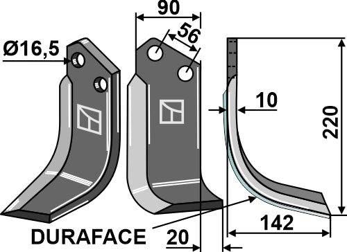 Blade DURAFACE 220x90mm, right