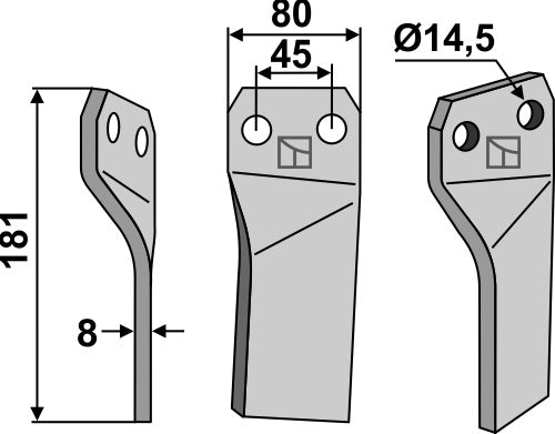 Rotary tine 181x80mm, left