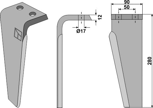 Tine for rotary harrows 280mm, left