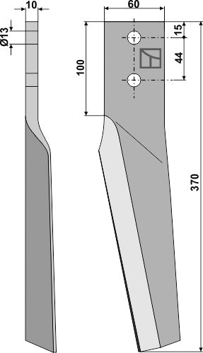 Tine for rotary harrows 370mm, right