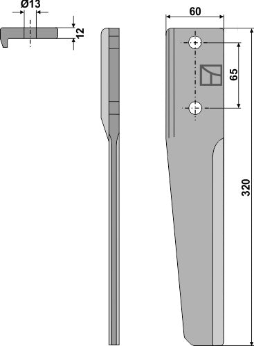 Tine for rotary harrows 320mm, left