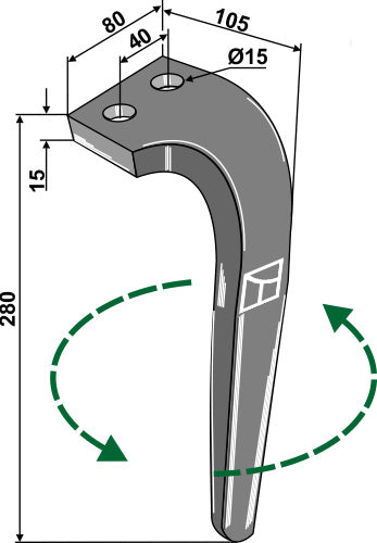 Tine for rotary harrows 280mm, left