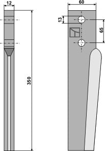 Tine for rotary harrows 350mm, left