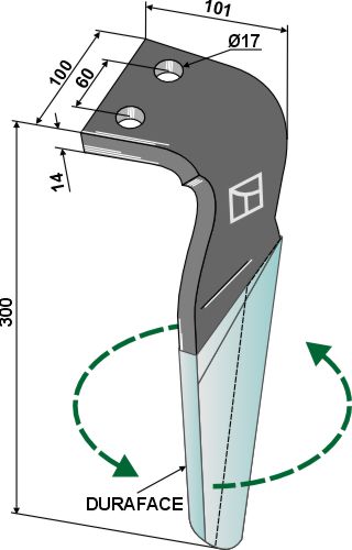 Tine for rotary harrows (DURAFACE) 300mm, left