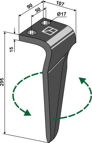 Tine for rotary harrows, left
