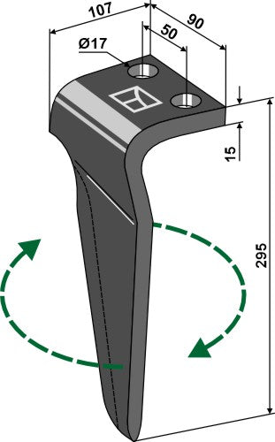 Tine for rotary harrows, right