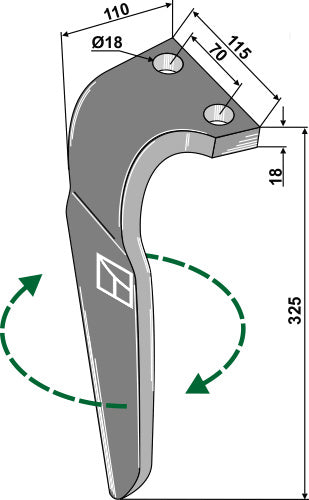 Tine for rotary harrows, right