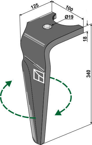 Tine for rotary harrows, right