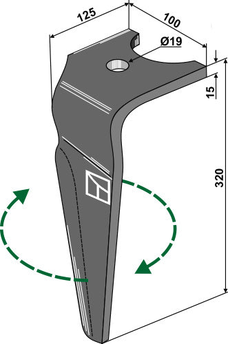 Tine for rotary harrows, right