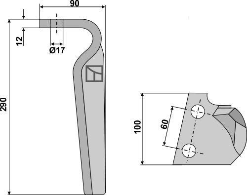 Tine for rotary harrows, left