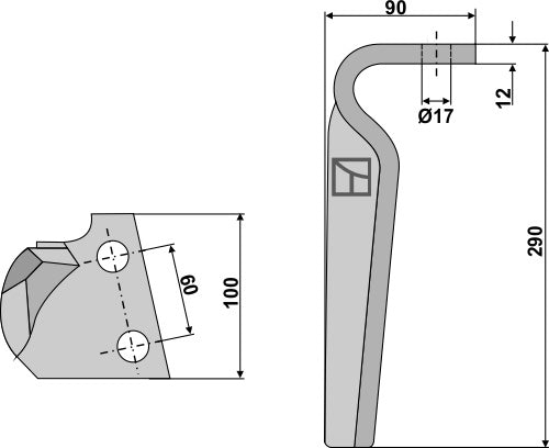 Tine for rotary harrows, right