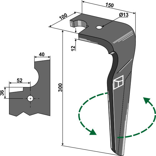 Tine for rotary harrows, left
