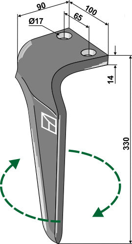 Tine for rotary harrows, right