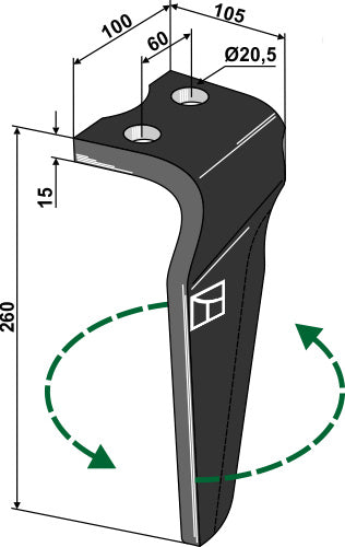 Tine for rotary harrows, left