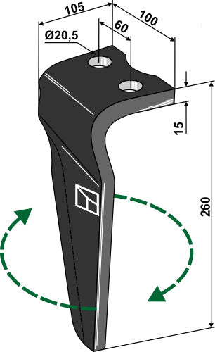 Tine for rotary harrows, right