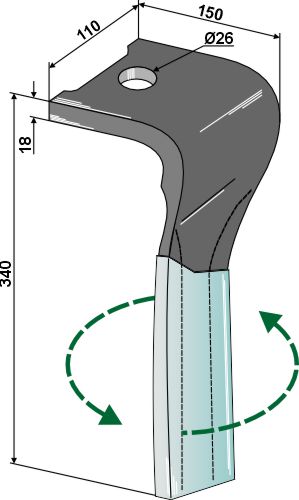 Tine for rotary harrows (DURAFACE), left
