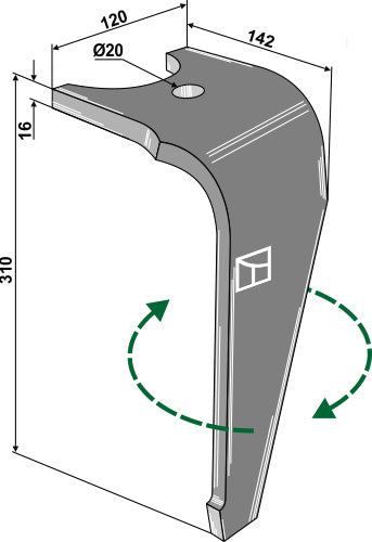 Tine for rotary harrows, right