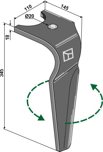 Tine for rotary harrows, left