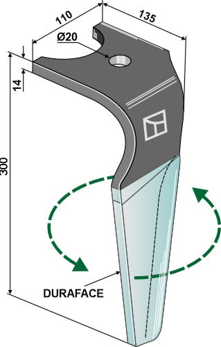 Tine for rotary harrows (DURAFACE), left