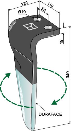 Tine for rotary harrows (DURAFACE), right