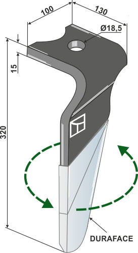 Tine for rotary harrows (DURAFACE), left