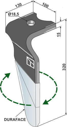 Tine for rotary harrows (DURAFACE), right