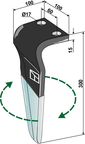 Tine for rotary harrows (DURAFACE), right