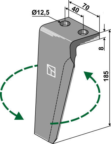 Tine for rotary harrows 185mm, left