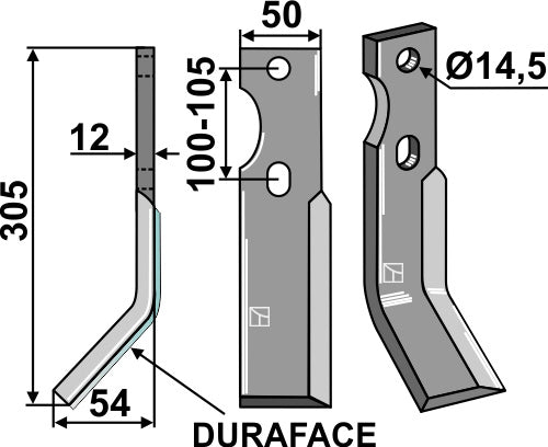 Rotary tine DURAFACE 305x50mm, left